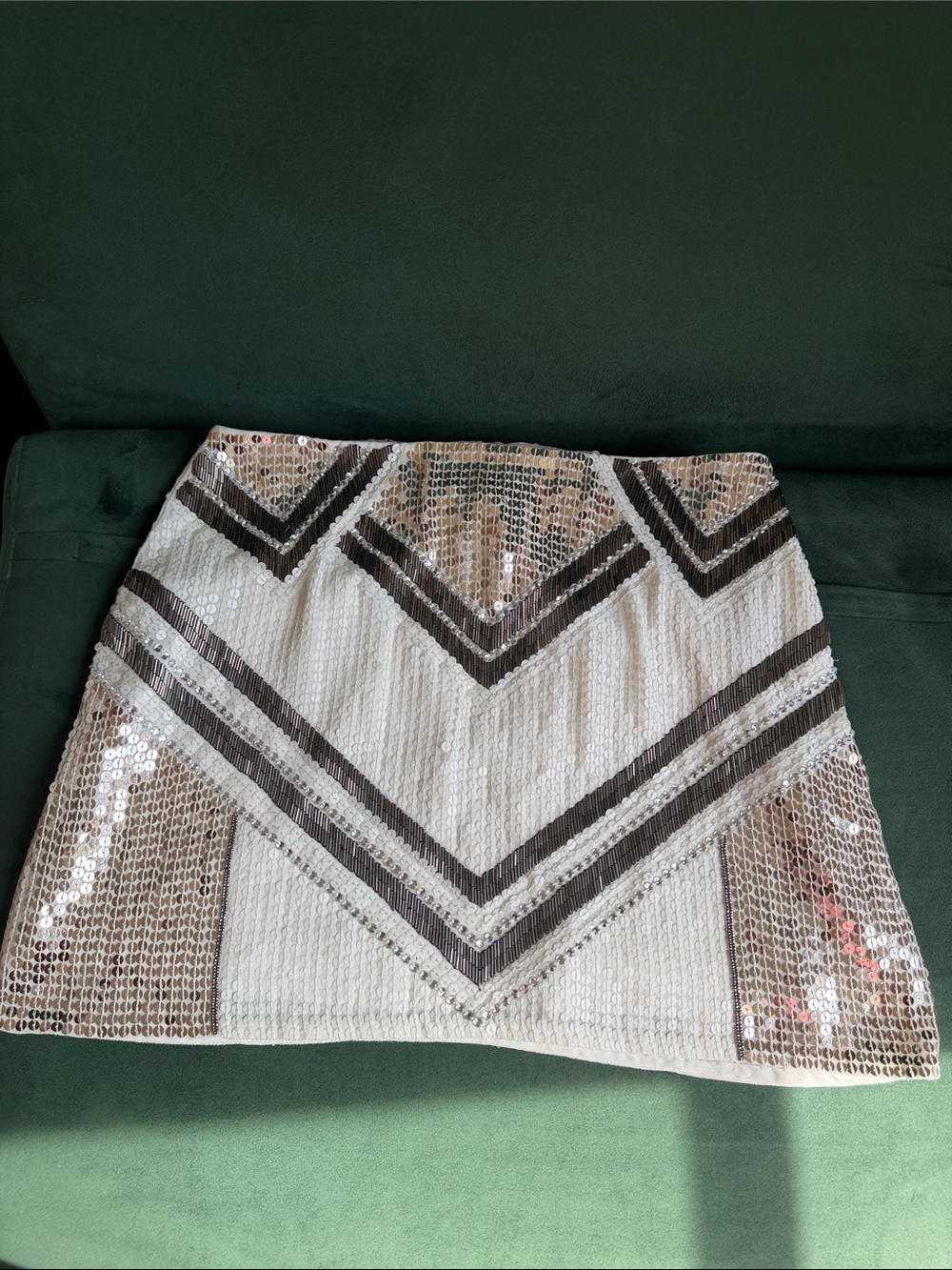 Embellished Chevron Mini Skirt - White with Silver Accents